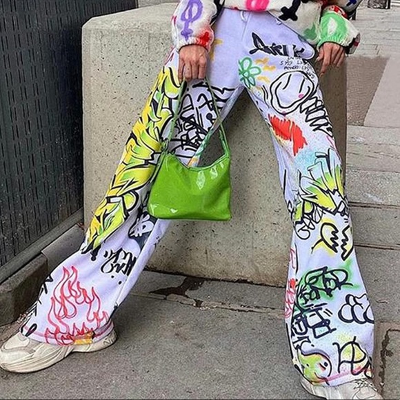 Pants - Women Baggy Pants Y2K Graphic Drawstring Loose Jogger Cinch Sweatpants